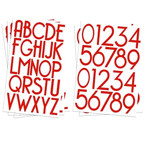 4 inch Red Self-Adhesive Vinyl Alphabet Letters Numbers Kit, Modern Mailbox Numbers Sticker for Mailbox, Signs, Window, Door, Cars, Trucks, Home, Business, Address Number, Name, Craft (4 inch, Red)