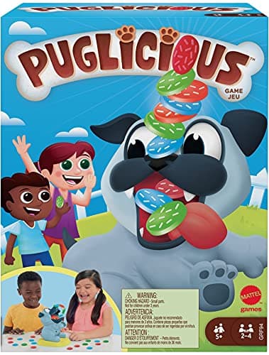 Mattel Games Puglicious Kids Game Dog TreatStacking Challenge with Hungry Puppy Toy for Kids 5 Years Older