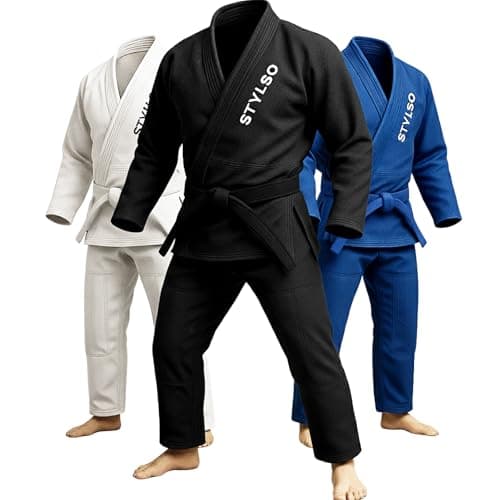 Stylso Bjj Gi For Men, Kimono Brazilian Jiu Jitsu Gi with Preshrunk Fabric and Free Belt, IBJJF-Approved Lightweight Training Judo Gi Without Belt