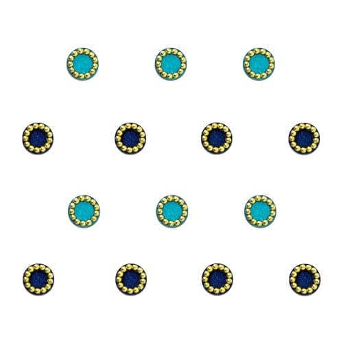 Comet Busters Round Blue and Black Bindi With Gold Beads Border (5 mm) (BV234)