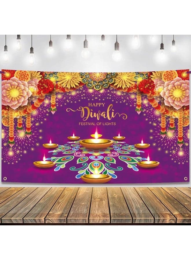 Diwali Decorations Items Home Diwali Backdrop Banner Wall Indian Festival Decor Marigold Flowers Candles Diya Pooja Rangoli Lights Decorations Happy Diwali Banner Indoor Outdoor