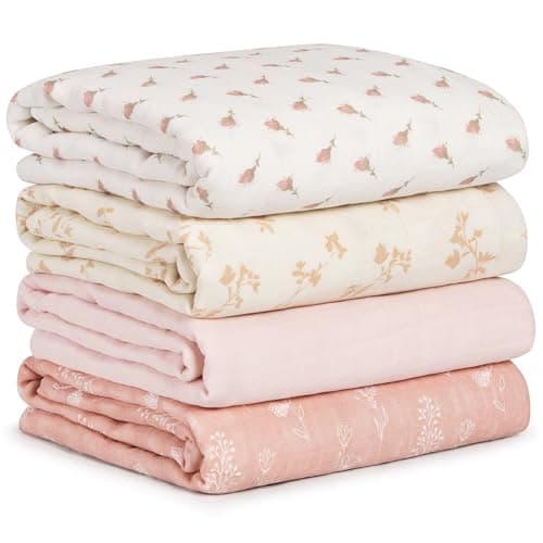 CIVARUA KIDS Muslin Swaddle Blankets for Newborn 4 Pack Cotton Baby Blankets for Girls Large 315 x 433 Breathable Soft Receiving Blanket Essentials Swaddle Wrap Burping Clothes Flowers