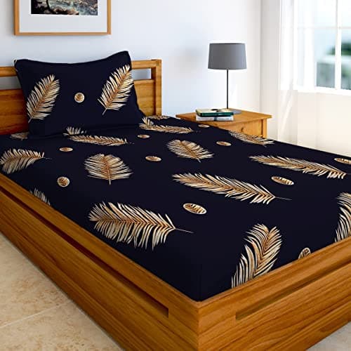 AEROHAVEN 180TC Glace Cotton Abstract Flat Single Bedsheet with 1 Pillow Cover - GCB15 - Navy Blue