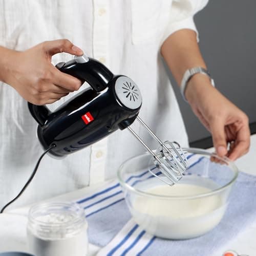 CELLO Besto Hand Beater Mixer 300 Watts Black | 5 Variable Speed Controls, Power Full Motor, One Touch & Unbreakable Stand, SS Beaters & Dough Hooks For Mixing Beating Kneading