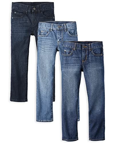 The Childrens Place Boys Basic Straight Leg JeansCarbon WashDeep Blue WashDk Juptier 3 Pack4