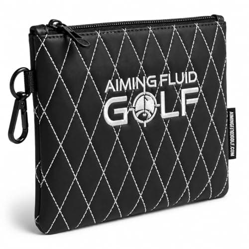 Aiming Fluid Golf Premium Leather GolfTravel Valuables Pouch Luxury Zippered Utility Bag with Diamond Stitching 360 Swivel Clip Soft Interior for Golf Accessories Travel Essentials Black