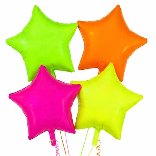 Wanna Party Set of 4 18" Fluorescence Star Foil Mylar Balloon,Air Filled Balloons For Glow in the Dark Themed Birthday Wedding Garden Baby Shower Themed Decoration