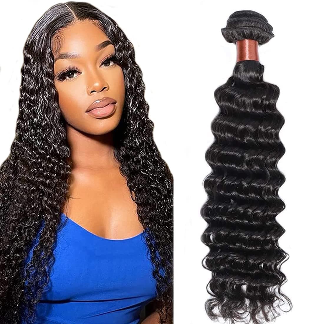 Deep Wave Human Hair Bundles 26 Inch One Bundle Human Hair Extension 1005gpc 100 Unprocessed Brazilian Virgin Human Hair Double Weft Wet and Wavy 1 Bundle Natural Black Color