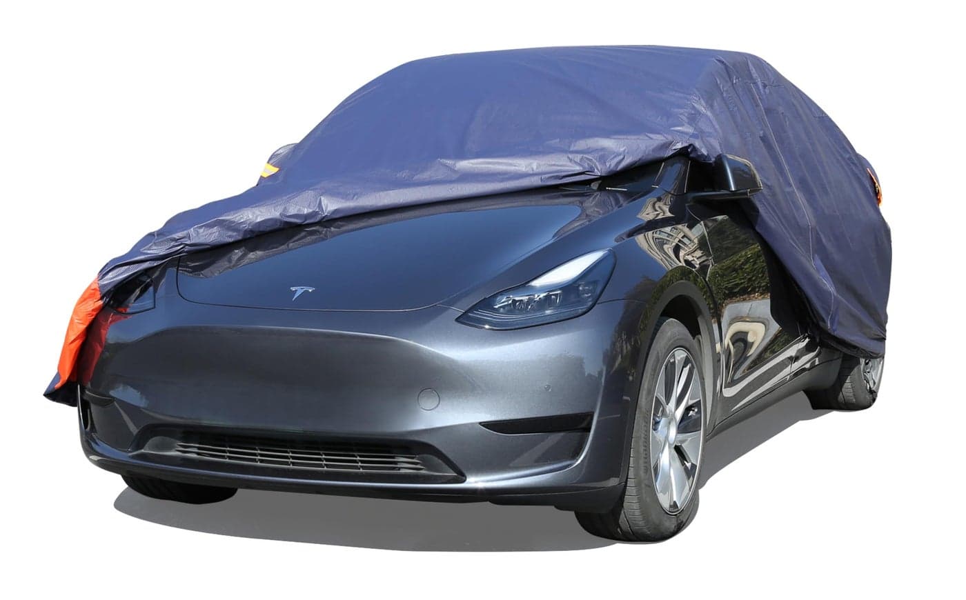 Tesla Model Y Car Cover Waterproof All Weather 6 Layers Outdoor Full Exterior Cover Rain Sun UV Snowproof Protection with Zipper Cotton Mirror Pocket and Charging Port