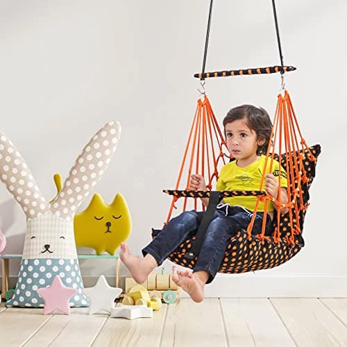 BOFFLE® Cotton Swing Chair for Kids Baby's Children Folding and Washable1-3 Years with Safety Belt/Home,Garden Jhula for Babies|Swing for Kids | Seat and Back Side 16x16 inch