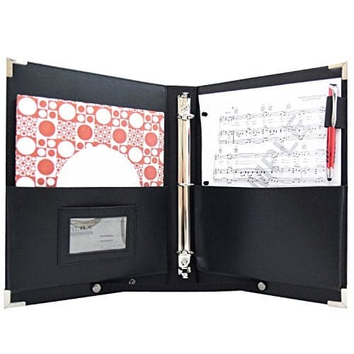 Orginal -MSP PU Leather Sheet Music Holder | 9.5" x 12" - Music Folder with Hand Strap for Musician- Improved Design (3 Ring Binder)