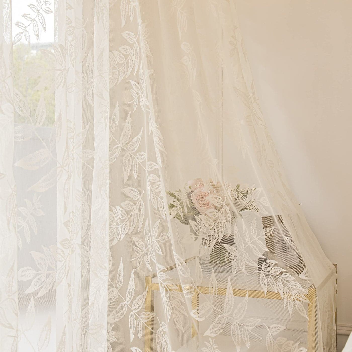 Sutuo Home Ivory Lace Curtains 84 Inches Long Leaf Embroidery Window Sheer Drapes Pair Knitted Rod Pocket Vintage Country Window Treatments Set of 2 Panels for Bedroom Living Room 57 W x 84 L