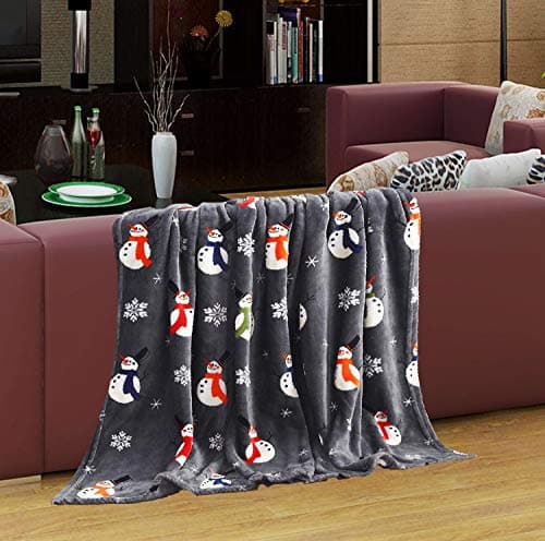 Valerian Luxury Velvet Super Soft Light Weight Blanket Prints Fleece Throw - All Year Round Home Decor, Fuzzy Warm and Cozy Throws, Couch and Gift, 50 x 60inch, Snowman Flake