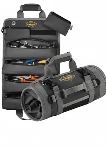 The Ryker Bag Black Roll Up Tool Bag Organizer Heavy Duty Motorcycle Tool Roll with Detachable Pouches for Mechanics Electricians Plumbers DIY Storage Practical Gift for Dad Black