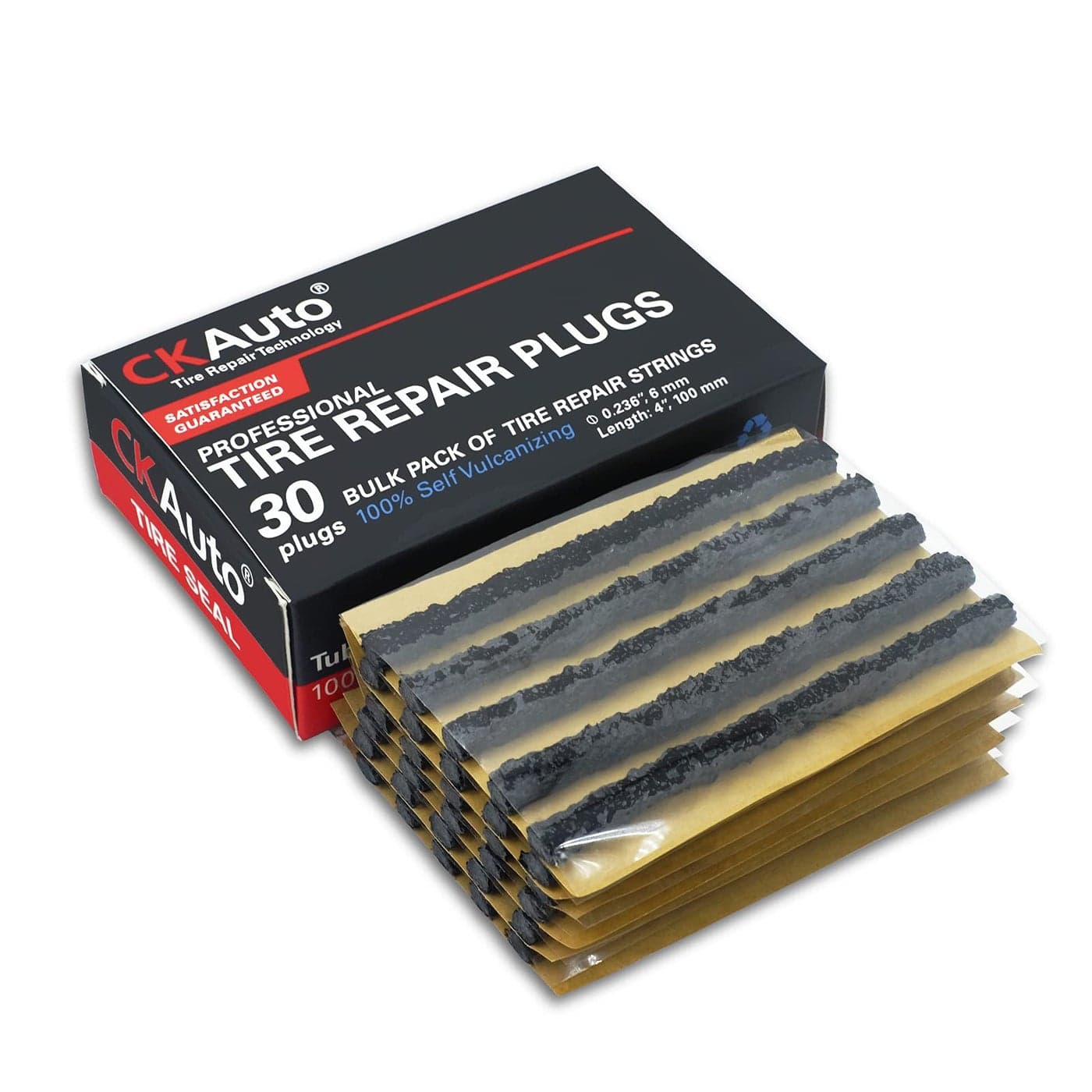 CKAuto 30pcs 4 Black Tire Repair Strings Automotive Tool Tire Repair Plugs for Tubeless OffRoad Tires Car Bike ATV UTV Wheelbarrow Mower