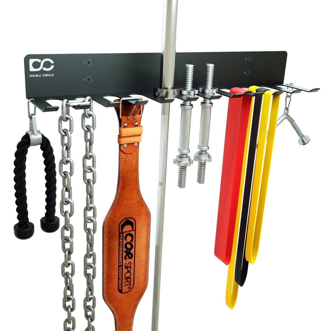 Double Circle Gym Storage Rack with 12 Hooks Multi Purpose Gym Equipment Wall Rack Hanger for Pro Home Gym Storage for Exercise Bands Barbell Bars Jumprope Hardware Included