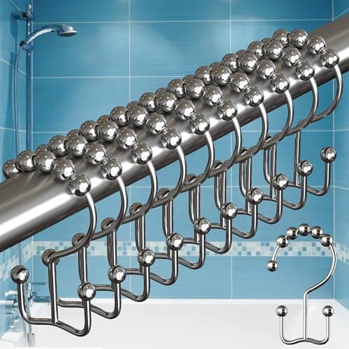 BigFoot Shower Curtain Hooks - 12 Rust-Resistant Stainless Steel Double Hooks, Easy Glide & Secure Hold, Fits Any Shower Curtain Rod, Rings Hold Liners & Curtains, Nickel Color