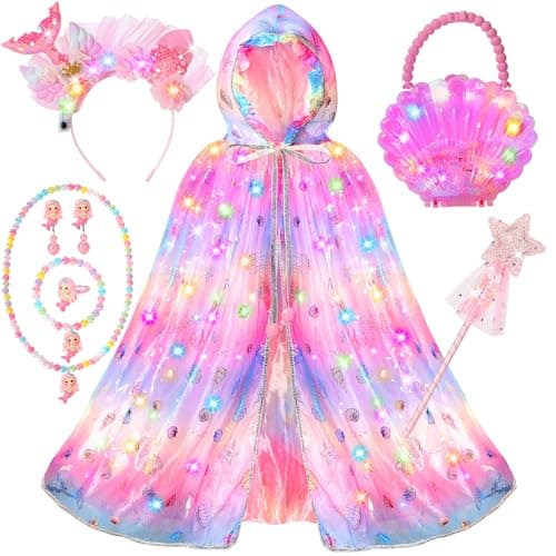 Fedio Mermaid Toys Princess Dress up for GirlsMermaid Light Up Princess Cape SetToddler Dress up Toys Christmas Birthday Halloween Gifts for 38 Years Old