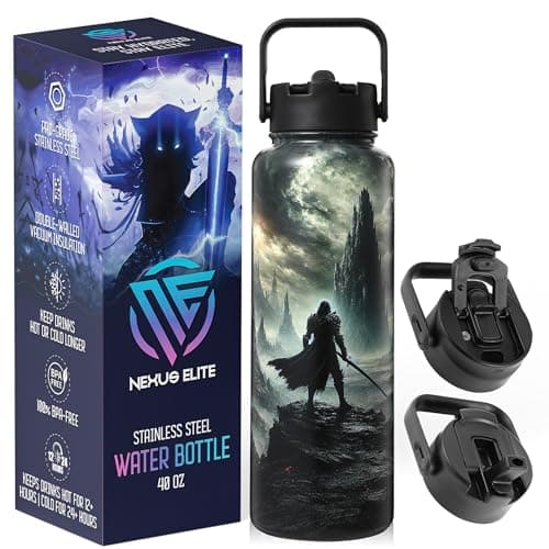 Anime Water Bottle 40 oz – Shadowlands Collector Edition, Insulated Stainless Steel Bottles with Straw for Men & Boys, Leakproof Teens & Kids Tumbler, Gaming Birthday Gift for Anime Fans Mens & Gamers