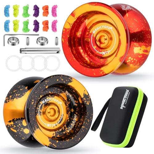 MAGICYOYO Unresponsive Yoyo N11 for AdultsAdvanced Professional Alloy Aluminum Yoyo 2 Pack Replacement Responsive Bearing for Kids Beginner12 Yo yo Strings2 Holes Case Bag Bearing Kit
