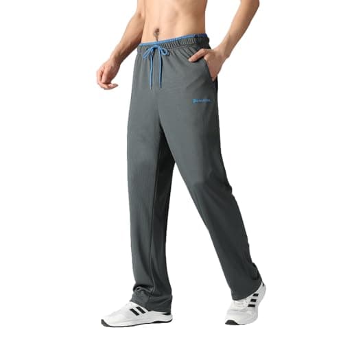 favmartha Men's Joggers Pants with Zipper Pockets - Lightweight Sweatpants for Workout, Open Bottom Athletic Loose Fit Training Pants(Grey,L)