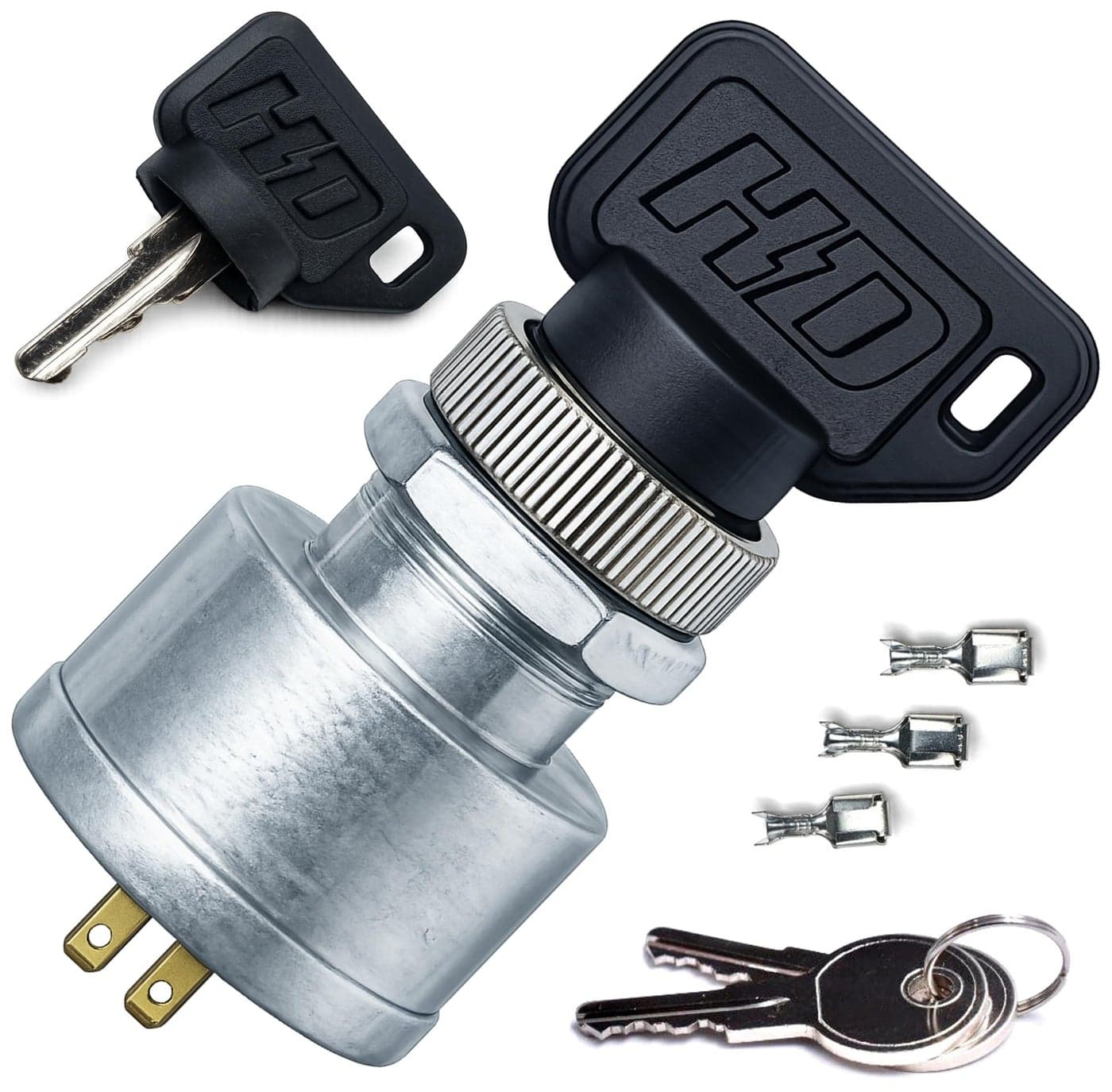 HD Switch E-Z-GO Starter Ignition Key Switch w/Umbrella Key for EZ-GO Electric Golf Cart OEM # 17421G1 17421-G1 17134G1 17134-G1 w/ 2 Prongs - 2 OEM Upgrade Keys & 2 Standard Keys, Free Terminals