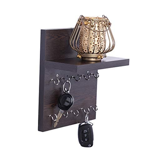 Redwud Kaya Stylish Multipurpose Wooden Key Holder for Home, Office | Hooks for Wall | Home Decor Itmes | Key Holder with Shelf for Living Room (Wenge)
