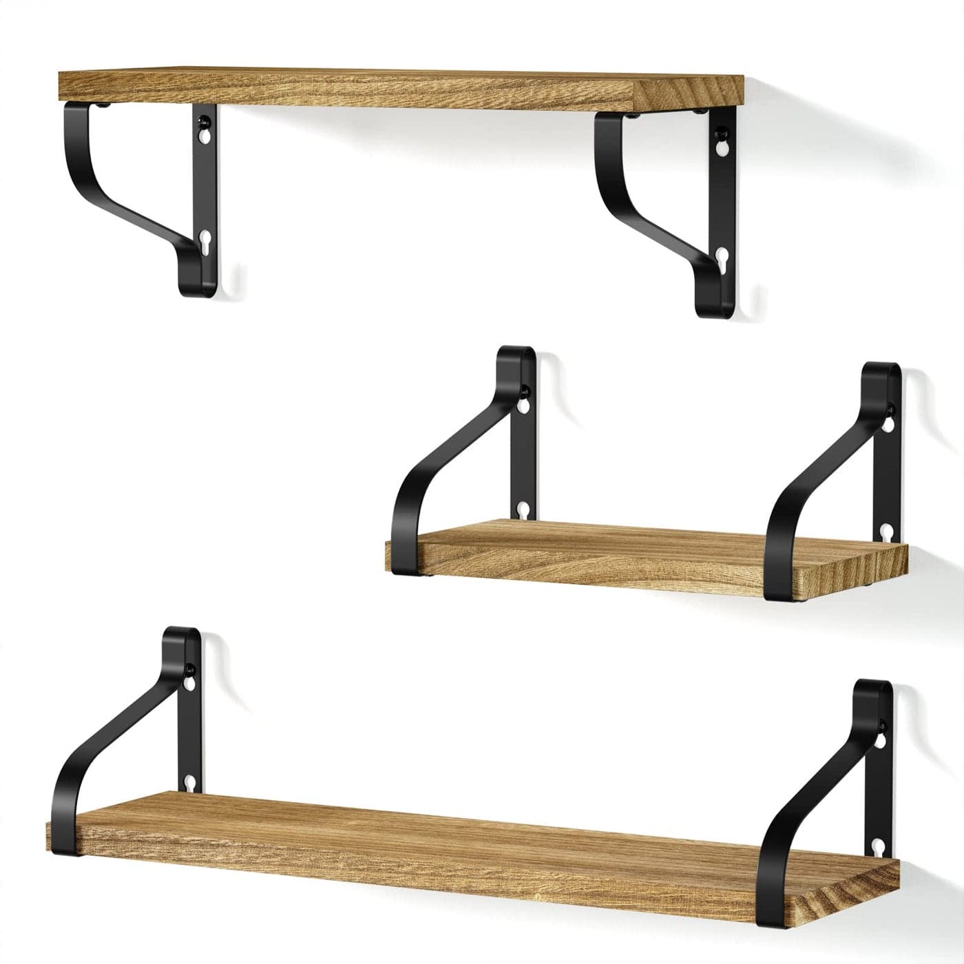 LoveKANKEI Rustic Shelves Decorative Wall Shelf Set of 3 Floating Shelves for Bathroom Bedroom Living RoomKitchen Office and More Carbonized Black