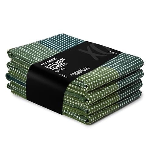 Encasa XO Cotton Kitchen Towel Set - Super Absorbent 70X45 Cm Tea Towels & Dish Cloths For Washing Up, Drying Dishes, And Cleaning - Ultra Soft And Durable - Pack Of 4 - Green
