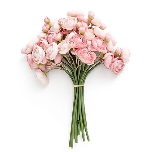 Ling's Moment Ranunculus Artificial Flower, Faux Silk Mini Ranunculus Flowers for DIY Bouquet, Bulk Fake Wedding Filler Flowers for Centerpieces Arrangements Bridal Shower Decorations, Dusty Rose