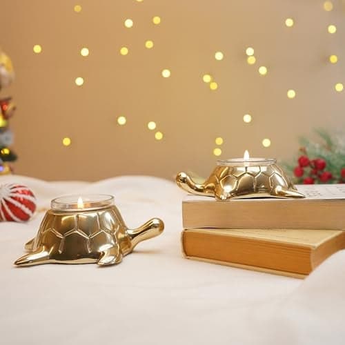 BEHOMA Golden Turtle Votive Holder Set of Mother & Child,Decor Elegant Home & Office Dcor Accessories for Living Room,Collectibles Perfect for Birthday,Mother's Day,Votives Candle Included,16cm,12.5cm