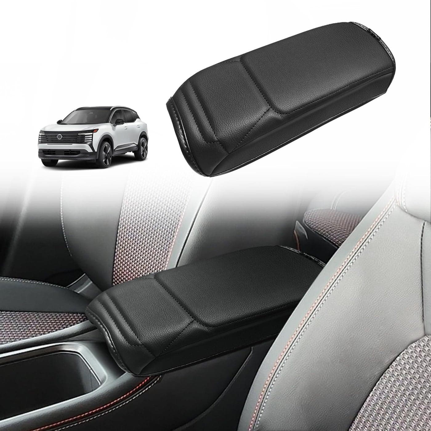 Muslogy Center Console Armrest Cover Compatible with Nissan Kicks S SV SR 2025 Comfort Armrest Pad Arm Rest Cushion Vegan Leather Protector Regular Thick