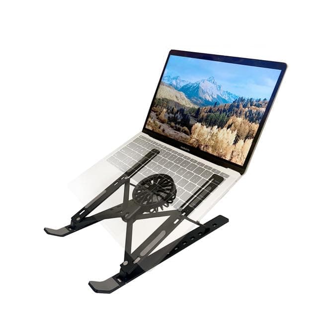 TARKAN Laptop Cooler Portable Foldable Aluminum Stand with Detachable Fan Adjustable Height and Angle Notebook Holder Black