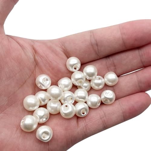 Aakriti 10mm Round Pearl Button Bulk with Hole White Plastic Pearl Bead Decoration Accessories for Sewing Dress Sweater Skirt Shirt Crafts DIY Jewelry Making (200)