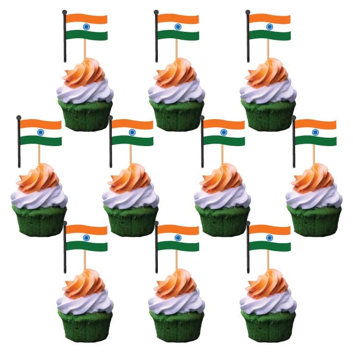 Festiko® 36 Pcs Tricolor Cupcake Toppers, Cupcake Decoration Supplies,Independence Day Celebration Supplies, 15th August Celebration Supplies