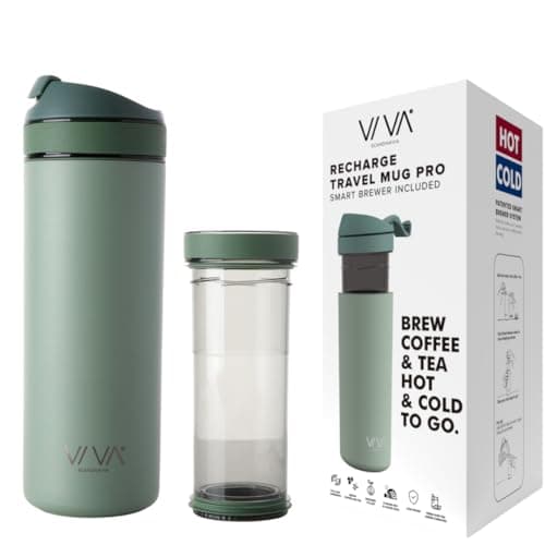 VIVA Recharge Mint Insulated Tea & Coffee Mug & Travel French Press Coffee Maker, 16 oz, Brew & Drink From the Same Coffee Mug On the Go or Camping