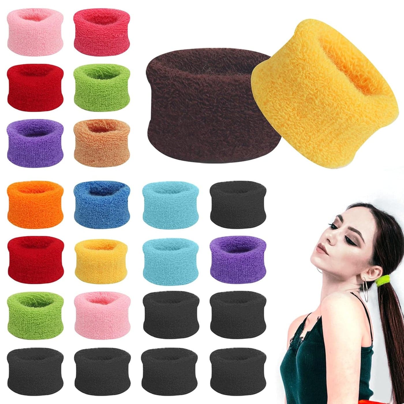 24PCS Extra Soft Towel Scrunchies Stretchy Hair Ties Terry Cloth Cotton Elastic Fuzzy Wide Thick Ponytail Holder Seamless Hair Rubber Band Assorted Color Hair Accessories for Women Girl Kids