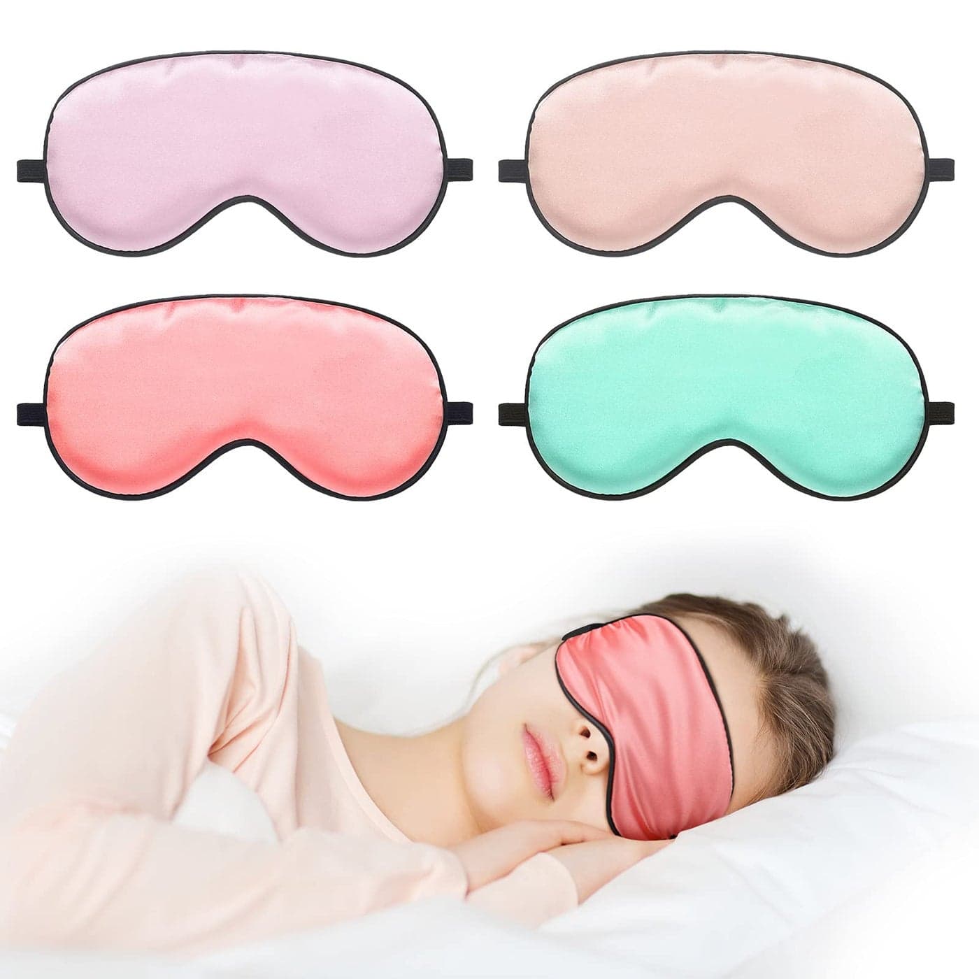 4 Pcs Silk Eye Mask for Sleeping Kids Soft Eye Cover with Adjustable Strap Blindfold for Kids Boys Girls School Travel Gift Nap Shade Blocking LightGreen Pink Violet Red