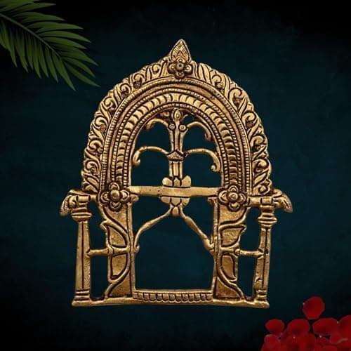 Bhunes Brass Prabhavali for Lord Murti – Decorative Mandir Arch Frame, Handcrafted Hindu Idol Pooja Arch, Temple God Idol Frame, Carved Traditional Peetal, Gold, 5.5 Inch, 1 Piece