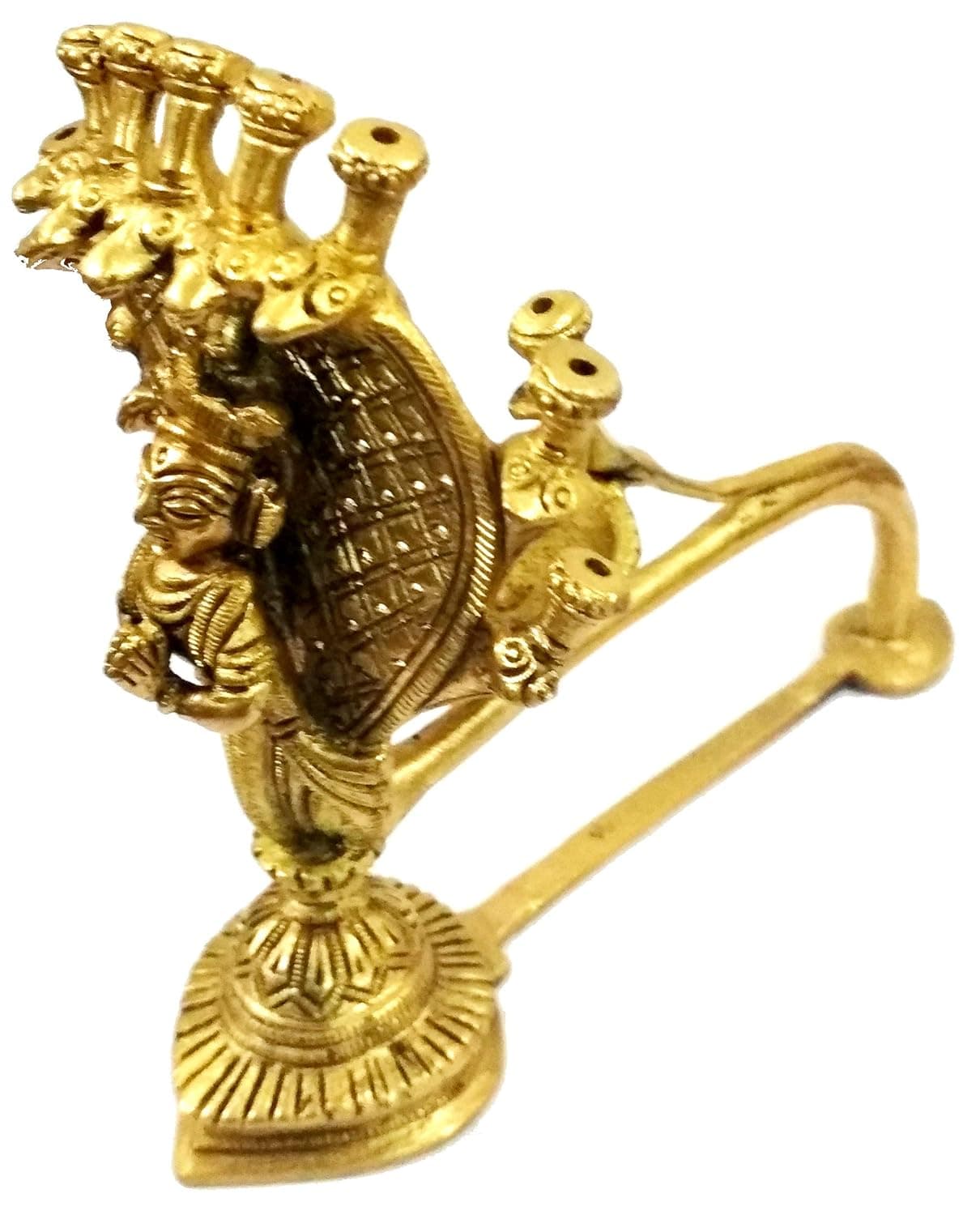 Purpledip Brass Sheshnag Aarti Rare Collection Vishnu Narayan Serpent Oil Lamp Diya with Incense Sticks Holder Golden 11753