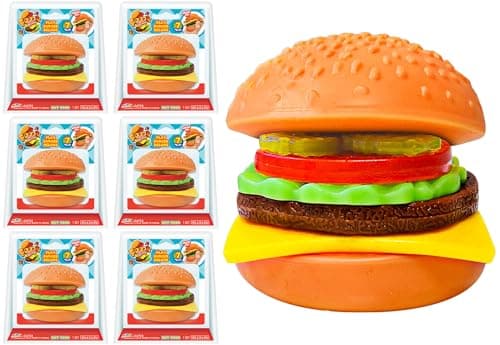 JARU Foodie Fusion Play Burger Deluxe Squishy Toy 6 Pack Smushy Make Your own Patty Squish Grilled Food Toys for Kids Teen Adult Stretchy Therapy Stress Relief Fidget Party Favor 67236