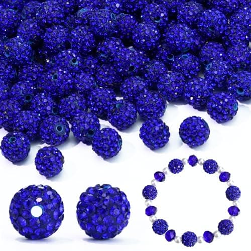 110PCS 10MM Rhinestone Beads for Jewelry Making Round Rhinestone Clay Beads for Baseball Necklace Bracelet Craft Polymer Shamballa Disco Ball Diamond Pen Bead DarkRoyal Blue