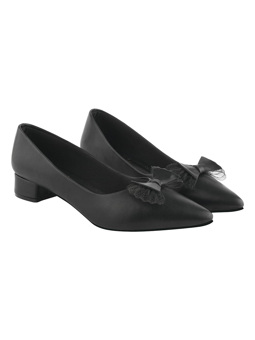 Shoetopia Women's Pointed Toe Black Ballet Flats | Elegant Slip-On Dress Sandal with Bow Detail | Comfortable Office, Party & Casual Footwear EU36