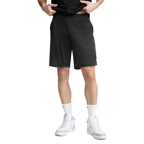 Champion Men's 9" Classic Mesh Short, Standard Fit, Lightweight, Available in Regular and Big, Black-C Patch Logo, Large Tall