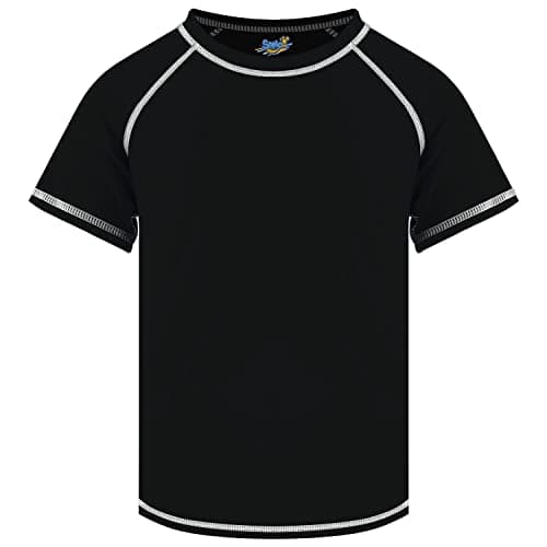 Boys Rash Guard Short Sleeve, Black UPF 50+ Sun Protection Rashguard Slim Fit Swim Shirt Fishing Surf Quick Dry Cool Beach Clothes for Toddler Youth Kids Size 5-6 Years