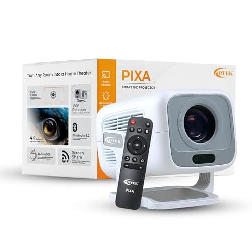 OTEK PIXA FHD Smart Projector | Inbuilt Netflix & Prime | 1080P | 4K Support | Android 11 | 4500 Lumens | Auto Focus & Keystone | WiFi & Bluetooth | Portable Home & Office