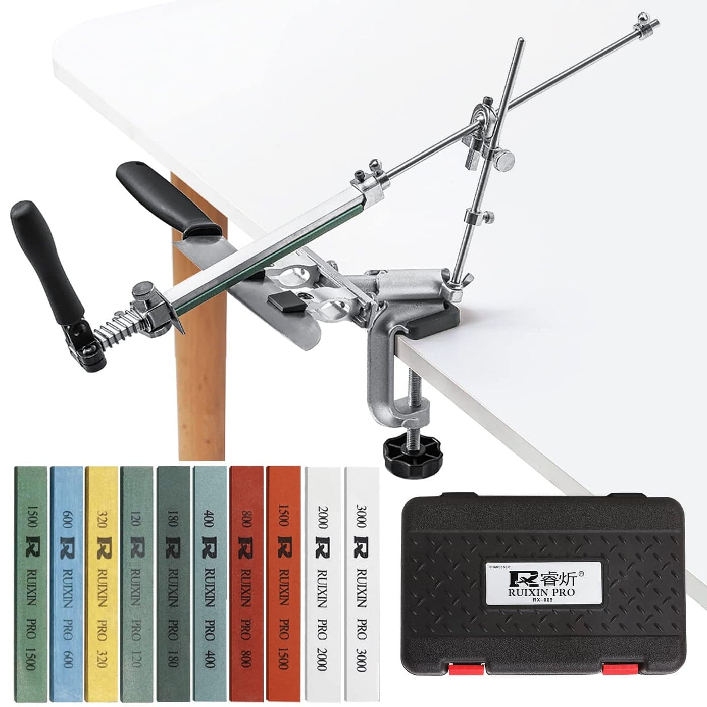 RUIXIN PRO RX009 Professional Knife Sharpener with 10 Whetstones 360 Rotation Flip Design FixedAngle Stainless Steel Kitchen Chef Knife Sharpening Kit Abrasive Holding System Tools