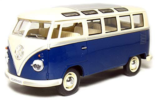 KINGSMART 1962 Volkswagen Classic Hippy Bus 7 124Scale Blue Die Cast Metal Model Toy Pull Back Action Car