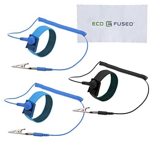 Eco-Fused Anti Static Wrist Straps - 3 Pack - Reusable Anti-Static Wrist Straps Equipped with Grounding Wire and Alligator Clip - Enables You to Ground Yourself (1x Black + 2x Blue)