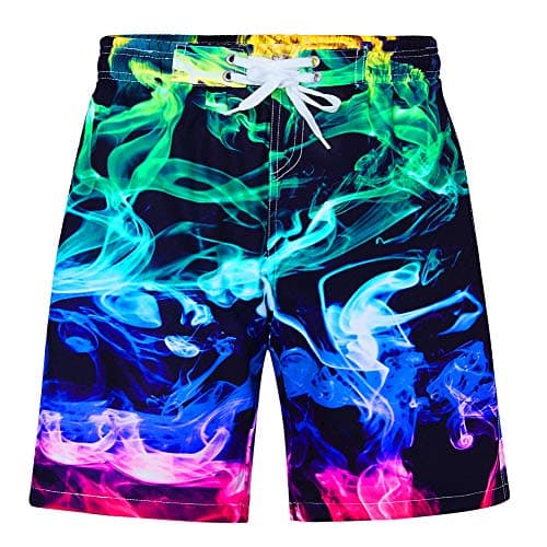 uideazone Boys Smoke Swim Trunks Summer Quick Dry UPF 50+ Waterproof Swimming Shorts for Kids Funny Cool Colorful Flame Graphic Bathing Suit Swimwear Size 8